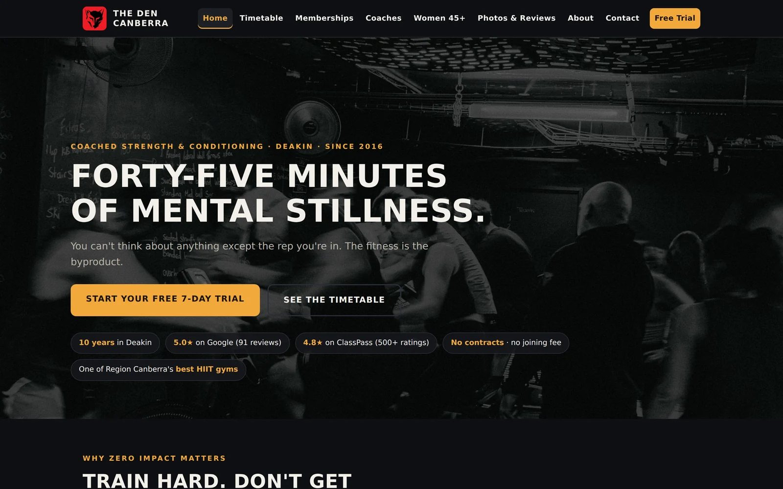 Website concept built for The Den Canberra
