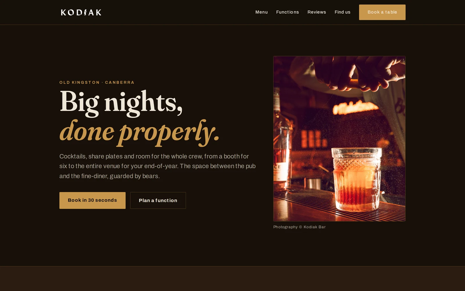Website concept built for Kodiak Bar